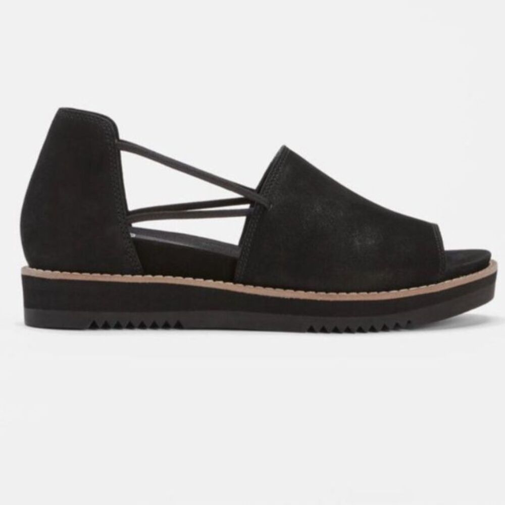Eileen Fisher Women's NWOT Black Nubuck Ken Slip-On Flat Sandals Size 5